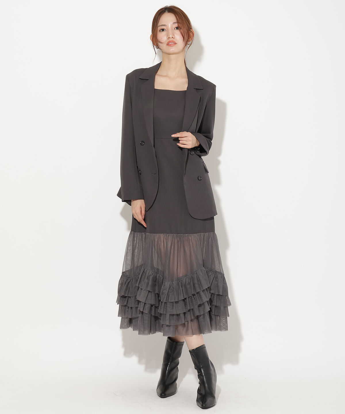 アンドクチュール「ジャケット&times;シアーチュールレイヤーワンピース」|ワンピース|