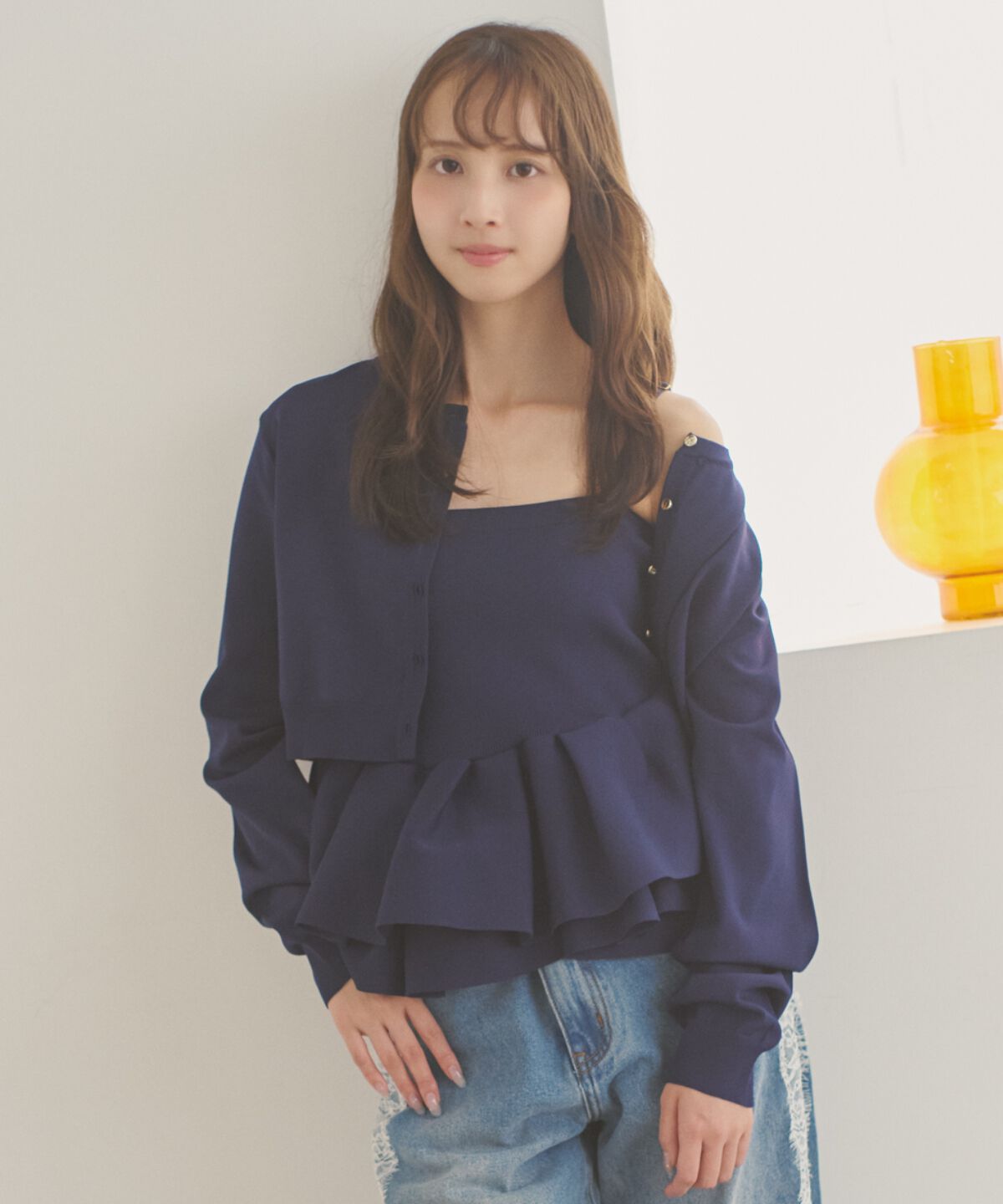 アンドクチュール「ペプラムニットキャミ&times;ニットカーディガンセット」|カーディガン|