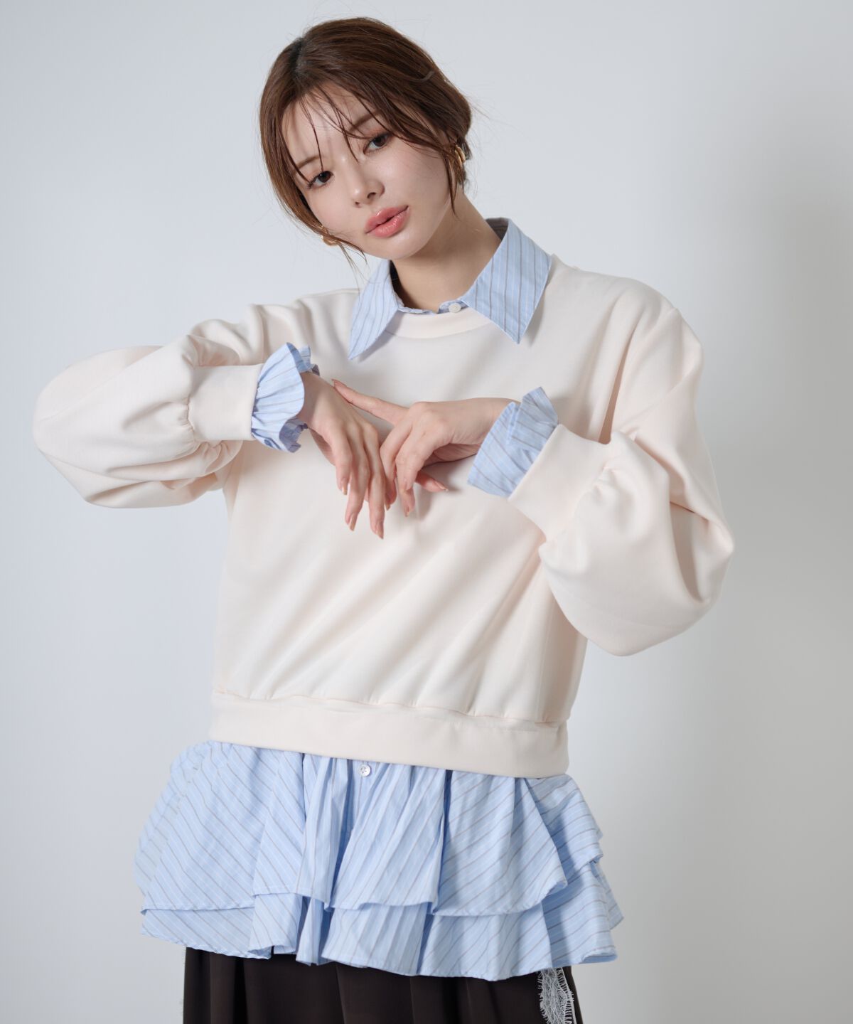 アンドクチュール「シャツレイヤードプルオーバー」|Tシャツ・カットソー|