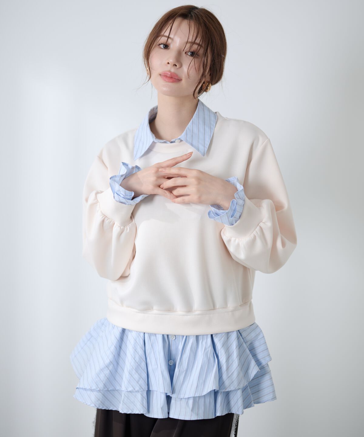 アンドクチュール「シャツレイヤードプルオーバー」|Tシャツ・カットソー|