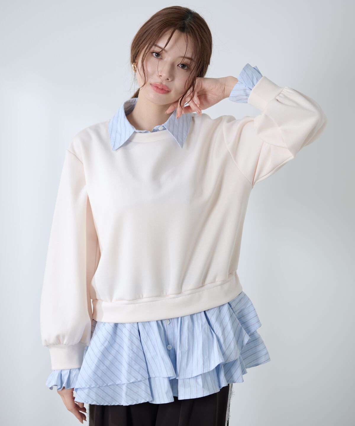 アンドクチュール「シャツレイヤードプルオーバー」|Tシャツ・カットソー|