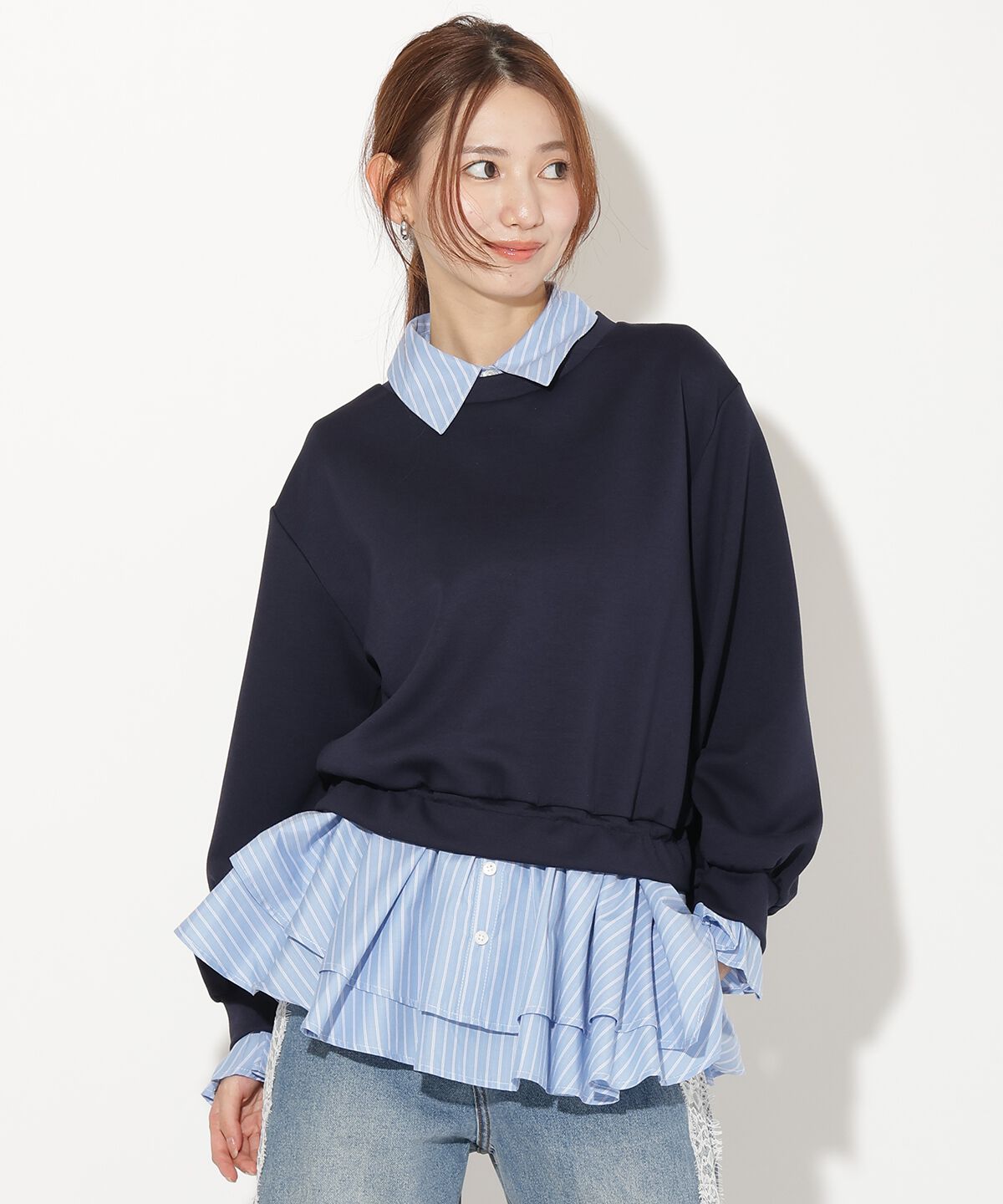 アンドクチュール「シャツレイヤードプルオーバー」|Tシャツ・カットソー|