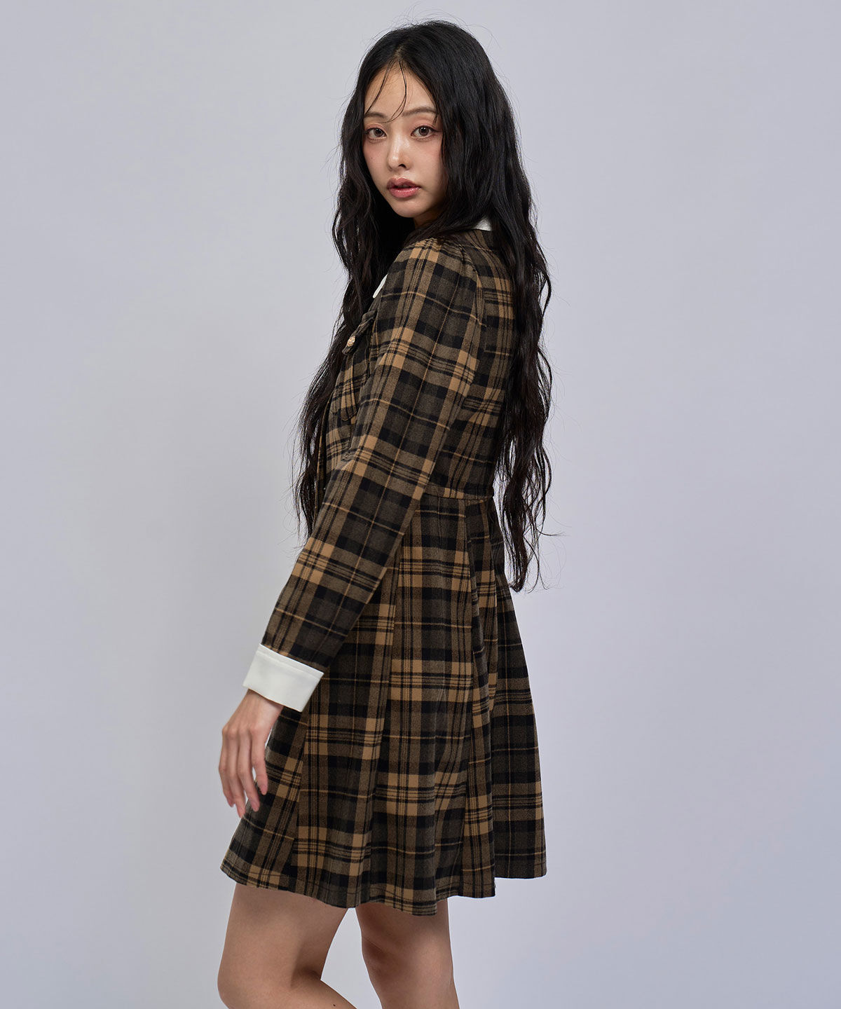 REDYAZEL「エンブレムボタンチェックミニシャツフレアワンピース」|ワンピース|