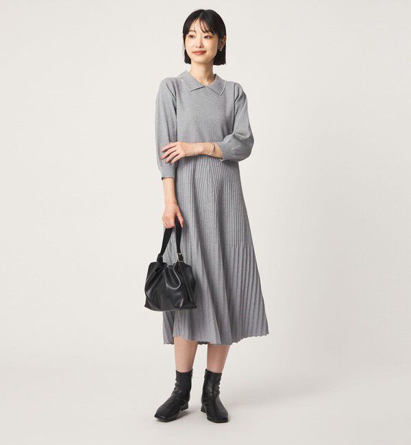 UNITED ARROWS green label relaxing「襟フェイクパール プリーツ ニット ワンピース」|ワンピース|