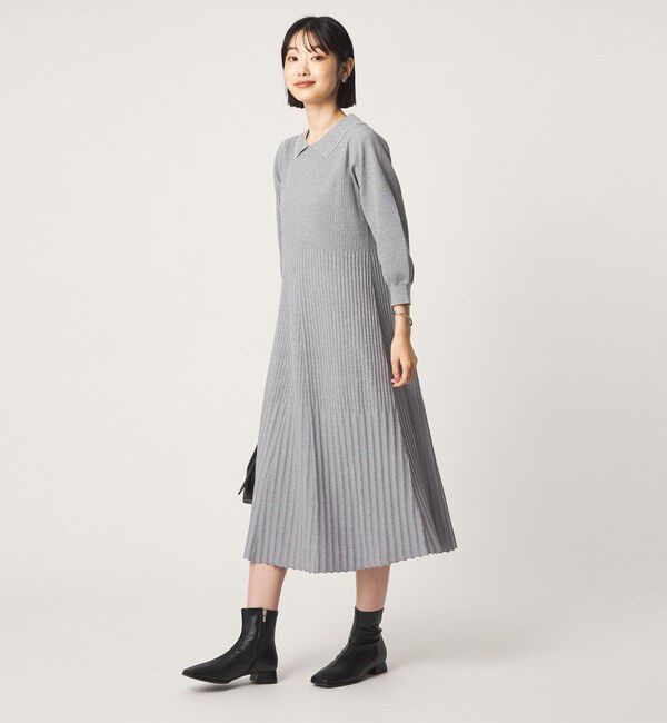 UNITED ARROWS green label relaxing「襟フェイクパール プリーツ ニット ワンピース」|ワンピース|