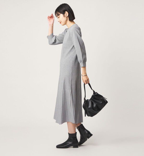 UNITED ARROWS green label relaxing「襟フェイクパール プリーツ ニット ワンピース」|ワンピース|