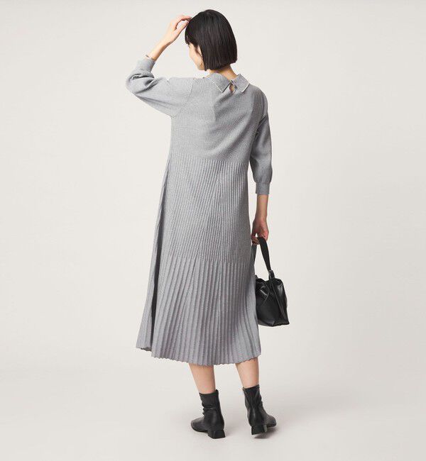 UNITED ARROWS green label relaxing「襟フェイクパール プリーツ ニット ワンピース」|ワンピース|