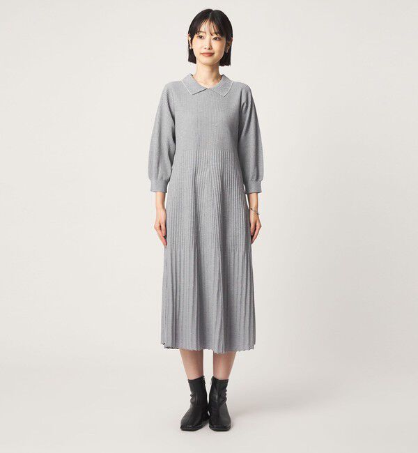 UNITED ARROWS green label relaxing「襟フェイクパール プリーツ ニット ワンピース」|ワンピース|