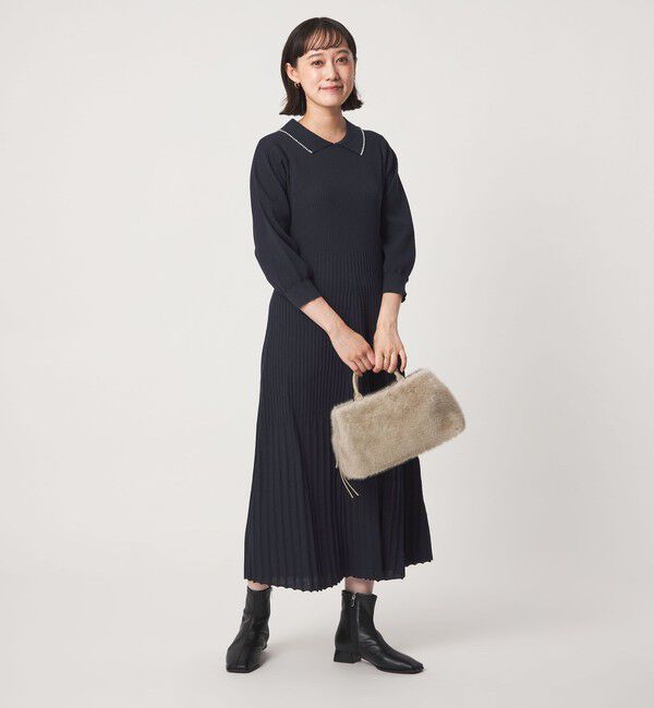 UNITED ARROWS green label relaxing「襟フェイクパール プリーツ ニット ワンピース」|ワンピース|
