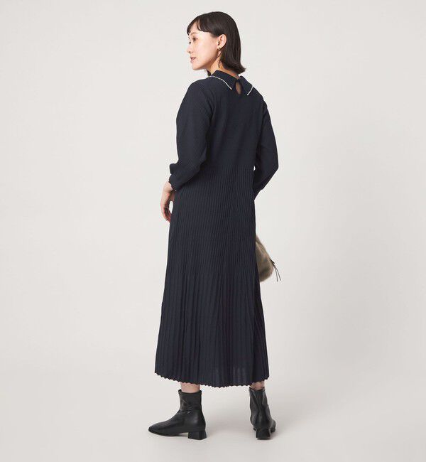 UNITED ARROWS green label relaxing「襟フェイクパール プリーツ ニット ワンピース」|ワンピース|