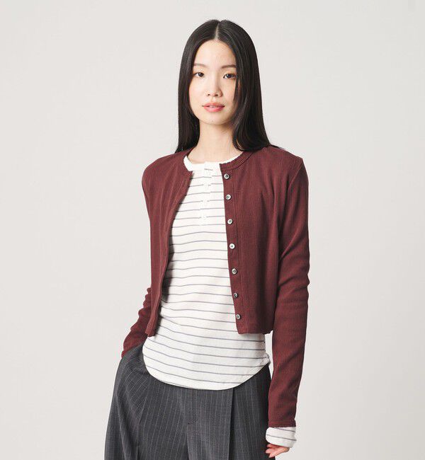 BEAUTY&YOUTH UNITED ARROWS「コットン パターンメッシュ カーディガン ウォッシャブル」|カーディガン|WINE