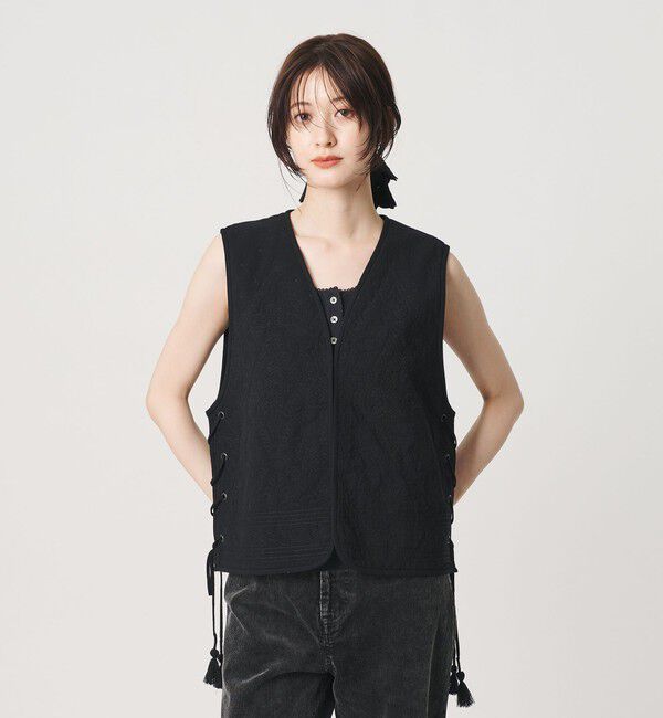 BEAUTY&YOUTH UNITED ARROWS「コットン エンブロイダリー キルティング レースアップ ベスト」|ベスト・ジレ|BLACK