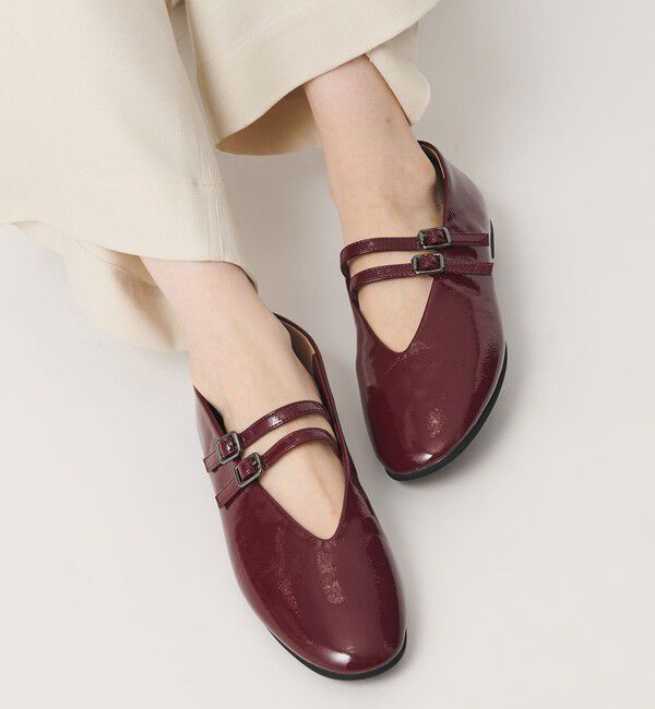 BEAUTY&YOUTH UNITED ARROWS「レザーライク Wベルト フラットシューズ」|ローファー|WINE
