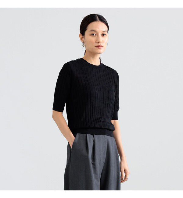 BEAMS SELECTION for WOMEN「SLOANE / 18ゲージ シルク クルーネック ハーフスリーブ ニット」|ニット・セーター|