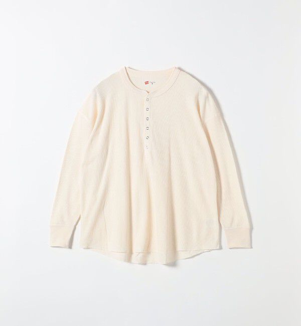 SHIPS any「Hanes:〈洗濯機可能〉BEEFY-T ワッフル ヘンリーネック ロングスリーブ TEE」|Tシャツ・カットソー|ホワイト