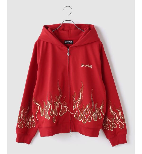 JOINT WORKS「SUPPLIER / サプライヤー FirePattern Rhinestone Zip Hoodie」|パーカー|レッド