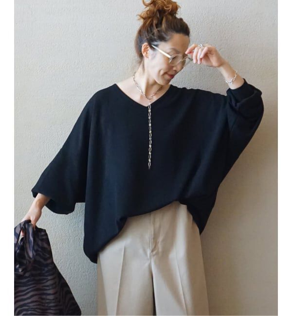 journal standard luxe「ダブルフェイス Vネックプルオーバー」|Tシャツ・カットソー|ブラック