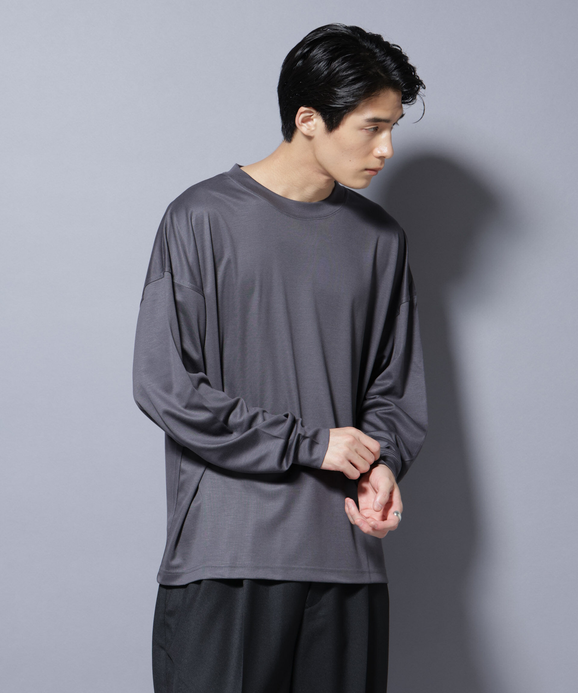 nano･universe「MIYATA&times;NANO JAPAN MADE キュプラ混 Tシャツ 長袖」|Tシャツ・カットソー|チャコール3
