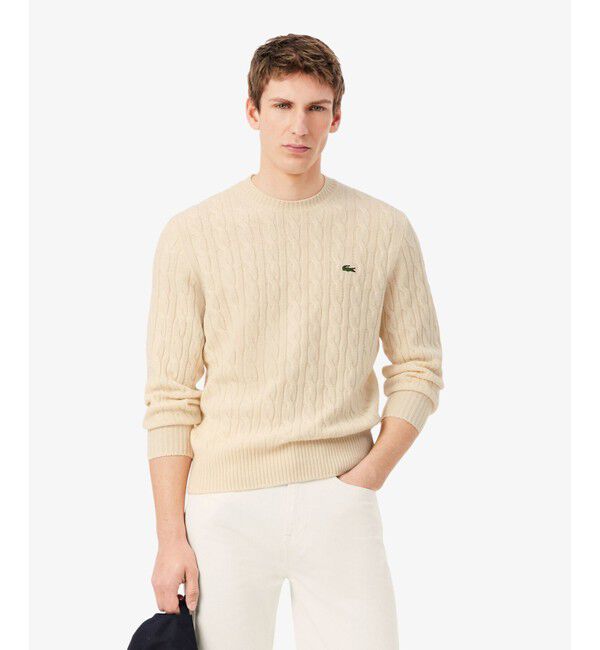 LACOSTE「ミドルゲージ ウールケーブルニット」|ニット・セーター|オフホワイト