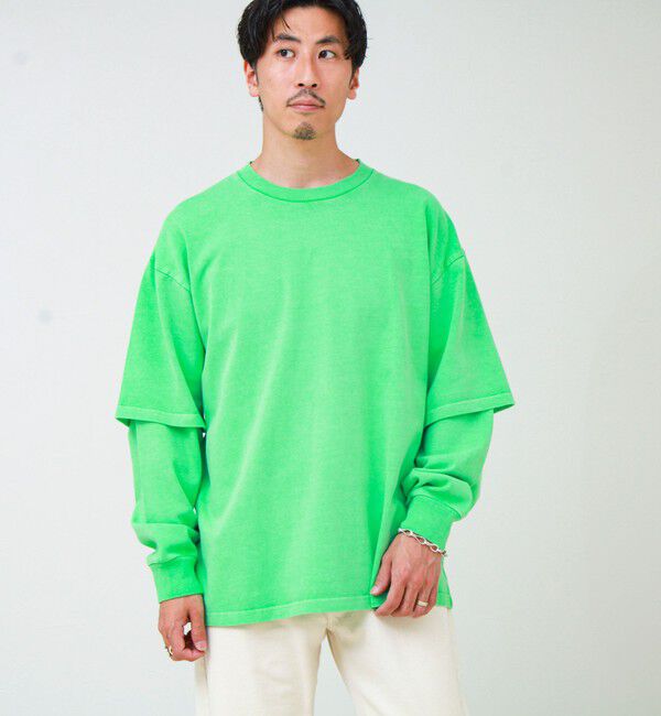 GLOSTER「【1枚でレイヤード完成】ピグメント加工 フェイクレイヤードロンT」|Tシャツ・カットソー|ライトグリーン