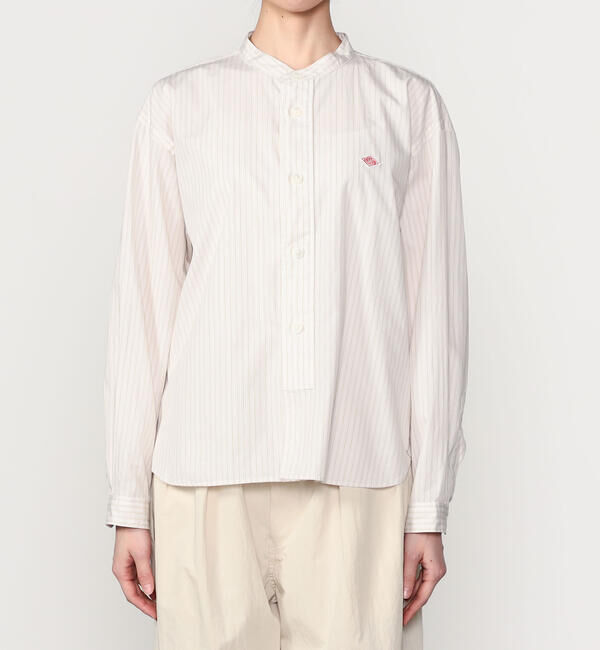  「DANTON | コットンポプリン 長袖バンドカラーシャツ STRIPE WOMEN」|シャツ・ブラウス|