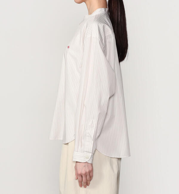  「DANTON | コットンポプリン 長袖バンドカラーシャツ STRIPE WOMEN」|シャツ・ブラウス|