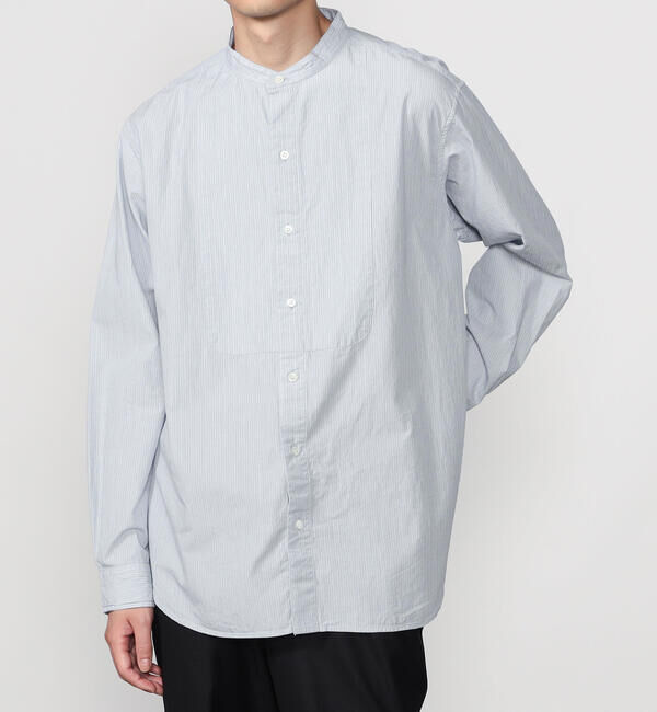  「INDIA INDUSTRY | コットン バンドカラーブザムシャツ STRIPE MEN」|シャツ・ブラウス|
