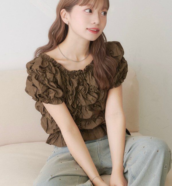  「【お気に入り登録数1万突破！】クシュクシュブラウス」|シャツ・ブラウス|ブラウンその他2