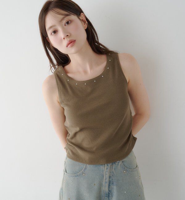  「カップ付きスタッズタンク」|Tシャツ・カットソー|