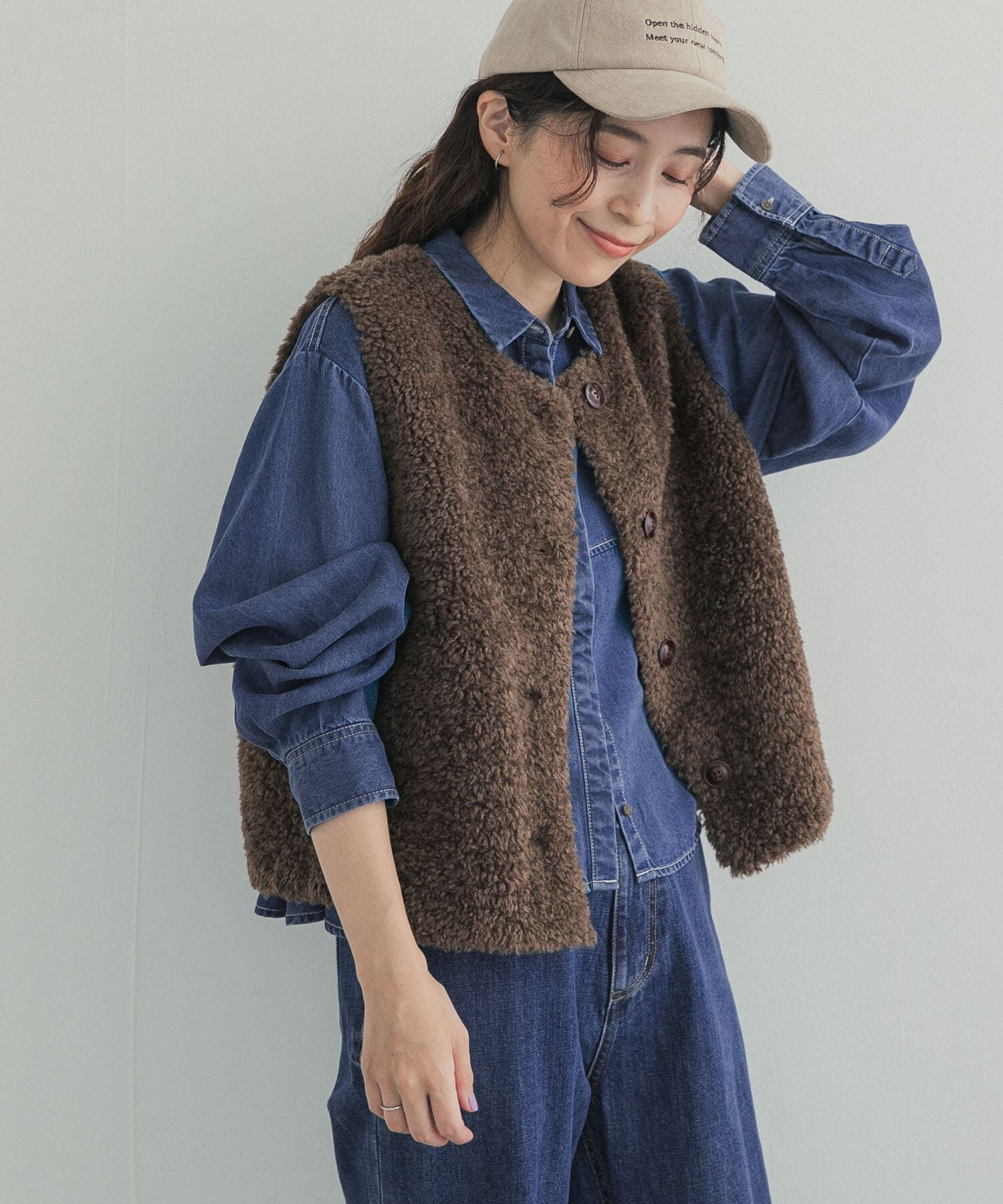 URBAN RESEARCH DOORS「デニム切替ショート丈シャツ 26AW」|シャツ・ブラウス|