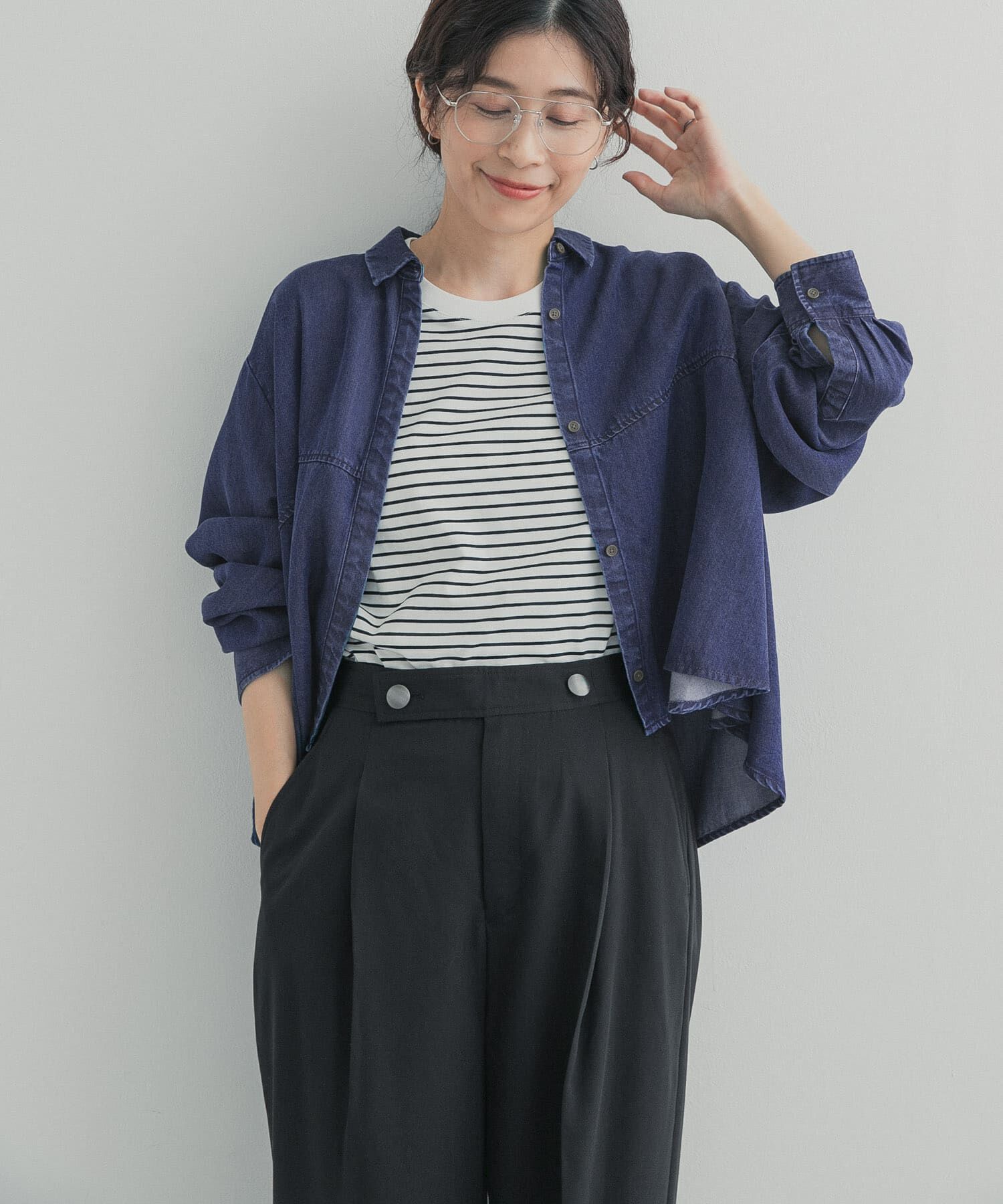 URBAN RESEARCH DOORS「デニム切替ショート丈シャツ 26AW」|シャツ・ブラウス|