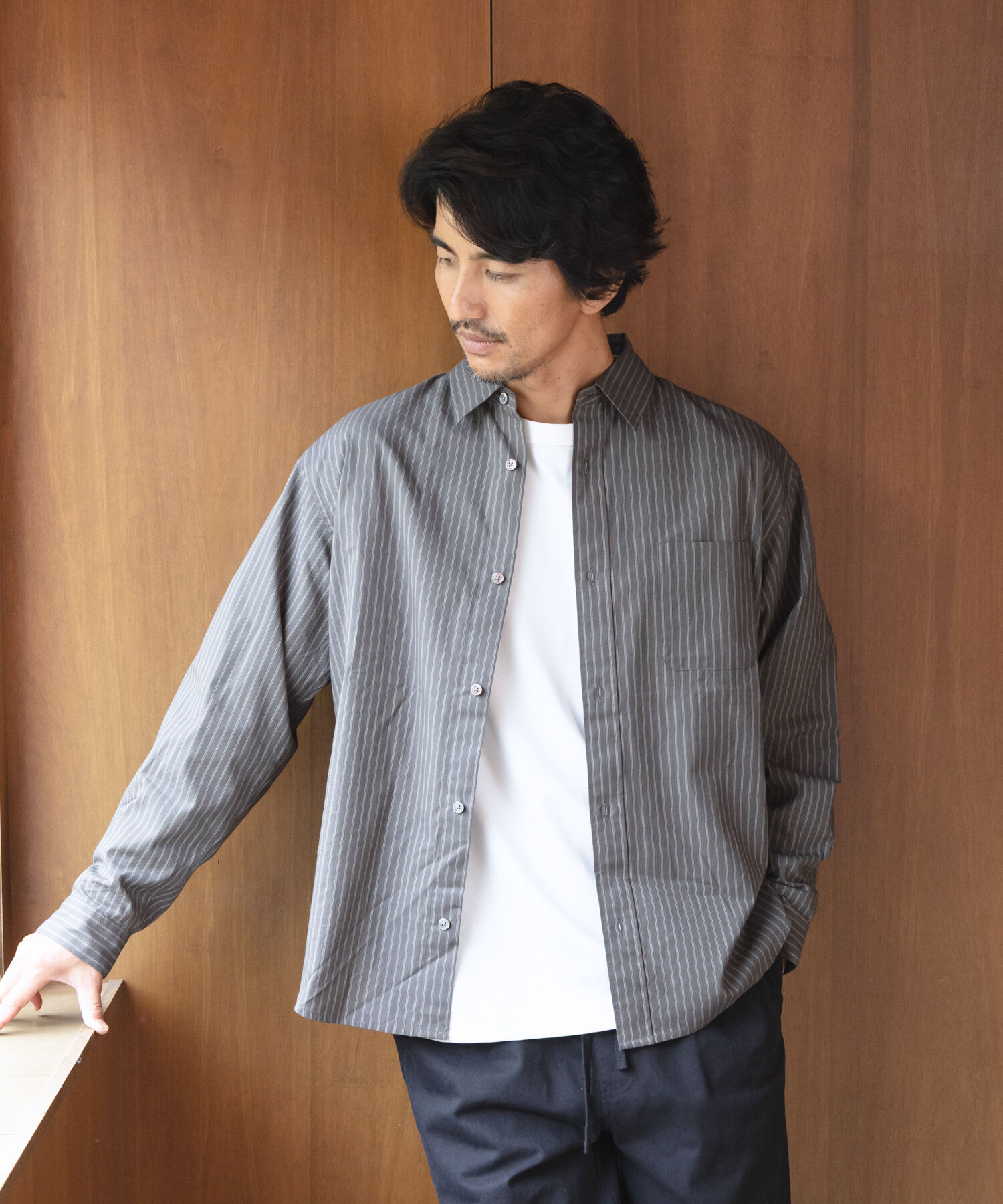 Sonny Label 「ストライプレギュラーカラーシャツ」|シャツ・ブラウス|チャコールグレー