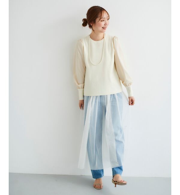 le.coeur blanc「《WEB限定アイテム》チュールワンピース＆タフタスリーブニットSET」|ワンピース|オフ