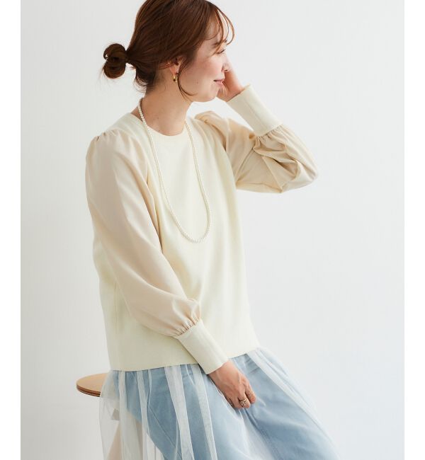 le.coeur blanc「《WEB限定アイテム》チュールワンピース＆タフタスリーブニットSET」|ワンピース|