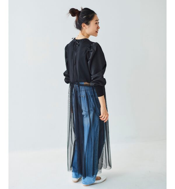 le.coeur blanc「《WEB限定アイテム》チュールワンピース＆タフタスリーブニットSET」|ワンピース|