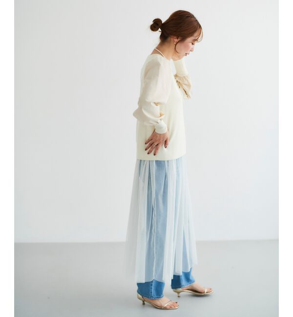 le.coeur blanc「《WEB限定アイテム》チュールワンピース＆タフタスリーブニットSET」|ワンピース|