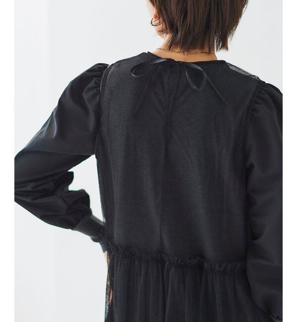 le.coeur blanc「《WEB限定アイテム》チュールワンピース＆タフタスリーブニットSET」|ワンピース|