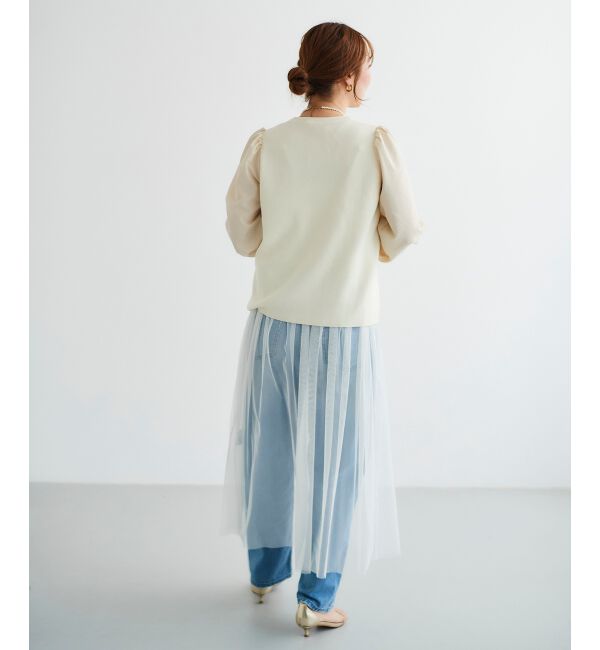 le.coeur blanc「《WEB限定アイテム》チュールワンピース＆タフタスリーブニットSET」|ワンピース|