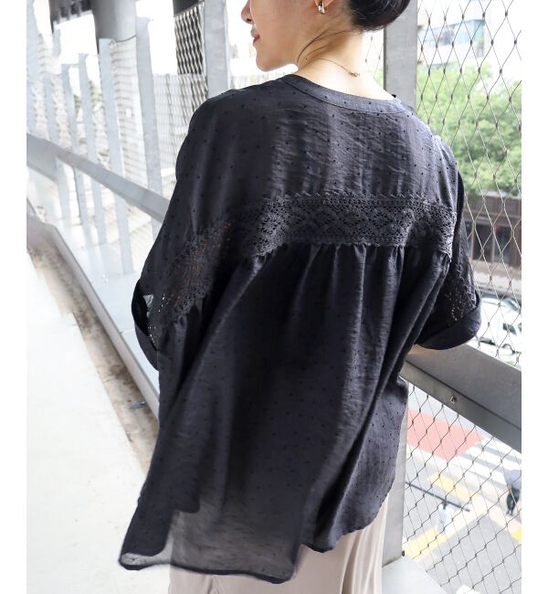  「フロッキードットバックレースギャザーブラウス」|シャツ・ブラウス|