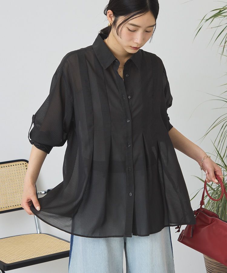 AMERICAN HOLIC「ウエストタックシアーストライプシャツ」|シャツ・ブラウス|Black