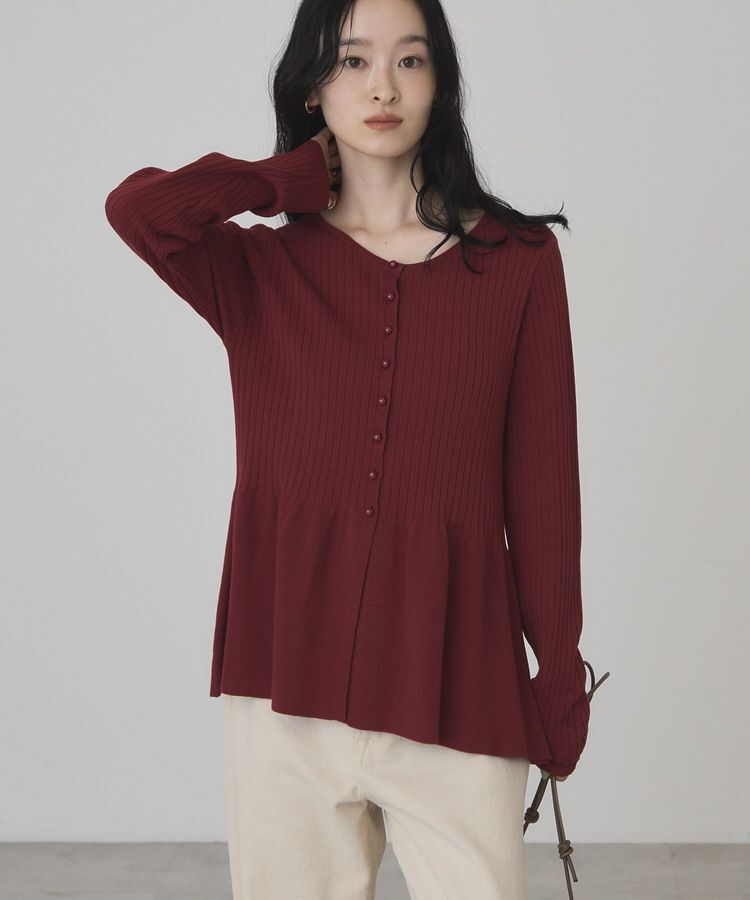 AMERICAN HOLIC「【バイパチ】ペプラムリブニットカーディガン」|カーディガン|Red
