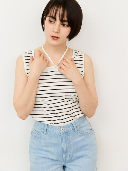 Samansa Mos2「【接触冷感・抗菌防臭】前後2WAYリボン付きタンク」|Tシャツ・カットソー|