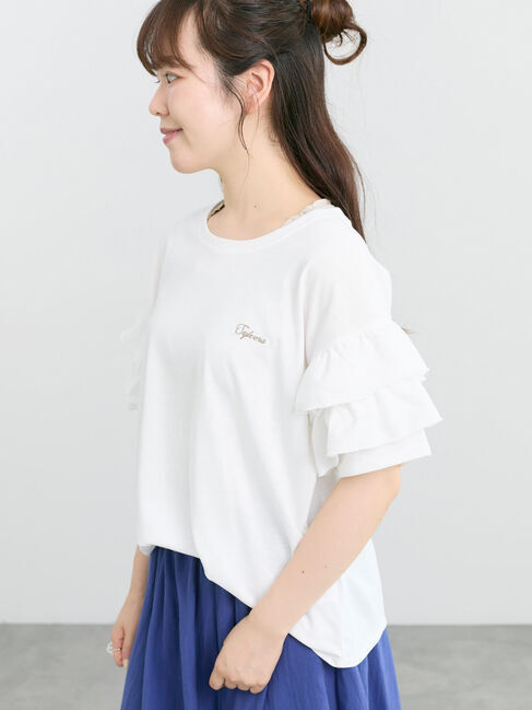 Samansa Mos2「【接触冷感/UVカット】フリル袖カットソー」|Tシャツ・カットソー|オフホワイト