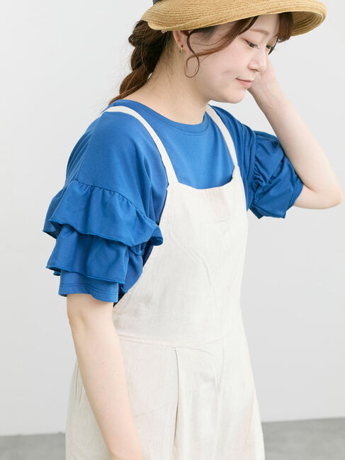 Samansa Mos2「【接触冷感/UVカット】フリル袖カットソー」|Tシャツ・カットソー|ブルー