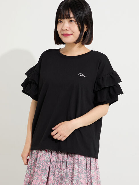Samansa Mos2「【接触冷感/UVカット】フリル袖カットソー」|Tシャツ・カットソー|ブラック