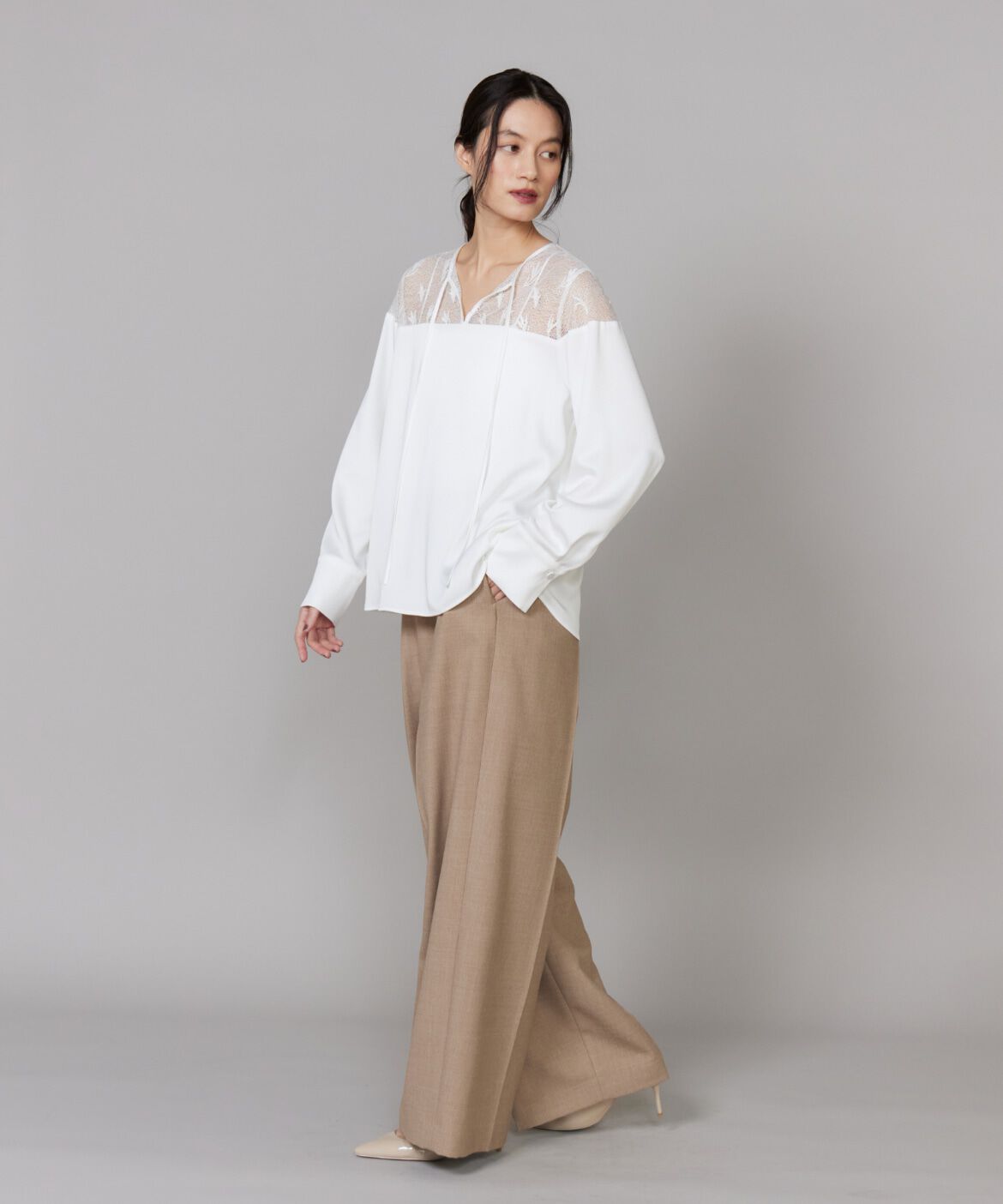 INED「2タックパンツ《la veille by SUPERIOR CLOSET》｜大人の洗練ワイドパンツ」|スラックス|