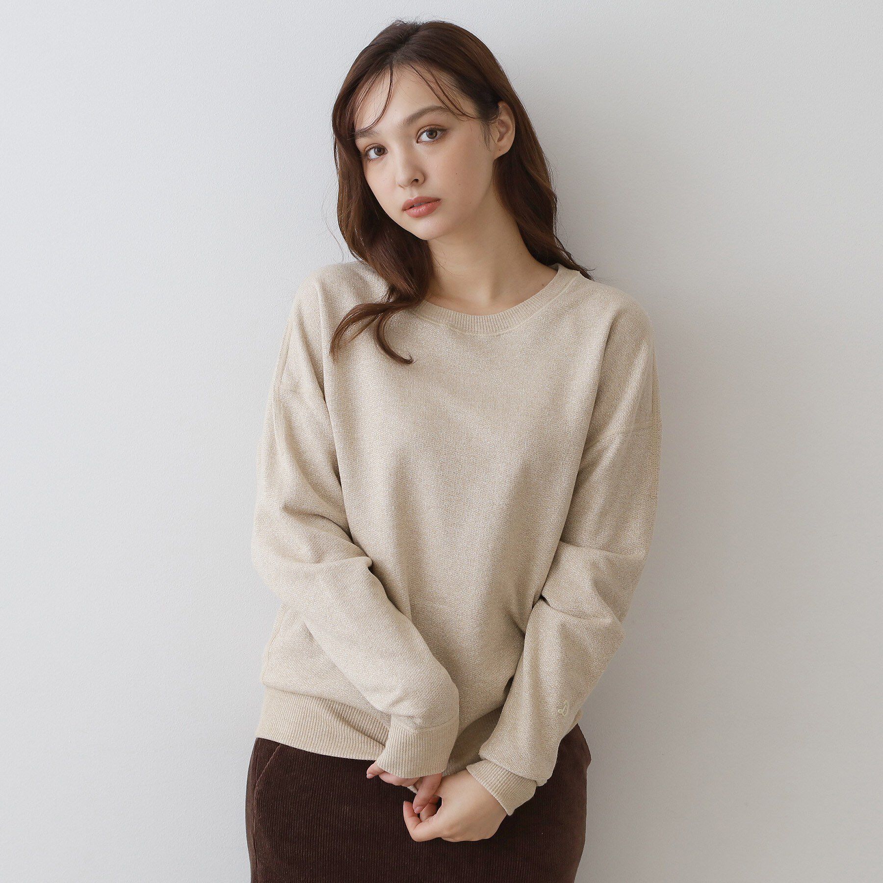DRESSTERIOR「ラメ裏毛 プルオーバー」|Tシャツ・カットソー|ベージュ(052)