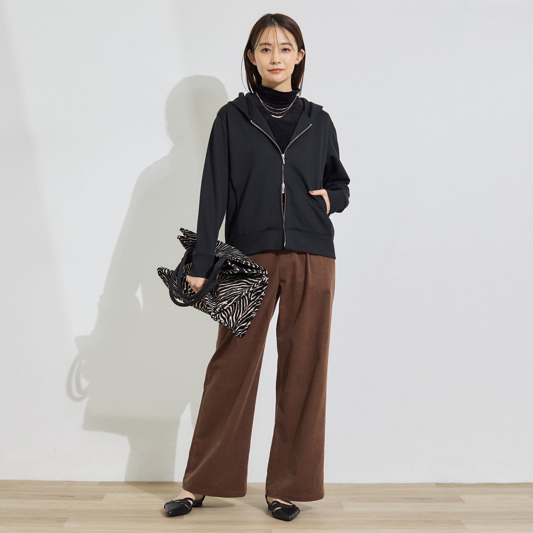 INDIVI「【顔まわりスッキリ／日本製】立体フードジャージパーカー」|カーディガン|