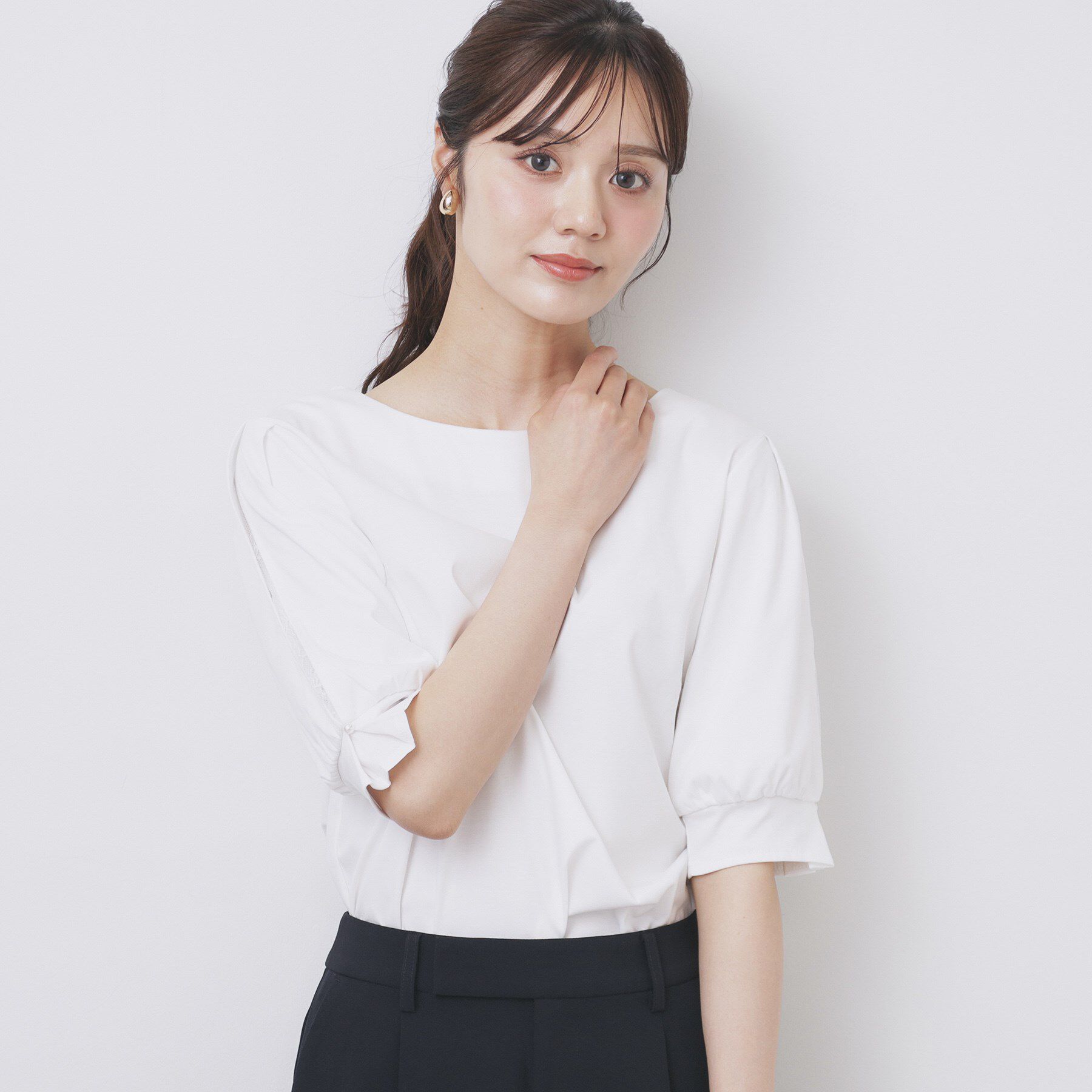 index「レースドッキングスリーブトップス【洗濯機洗い可／UVケア】」|Tシャツ・カットソー|