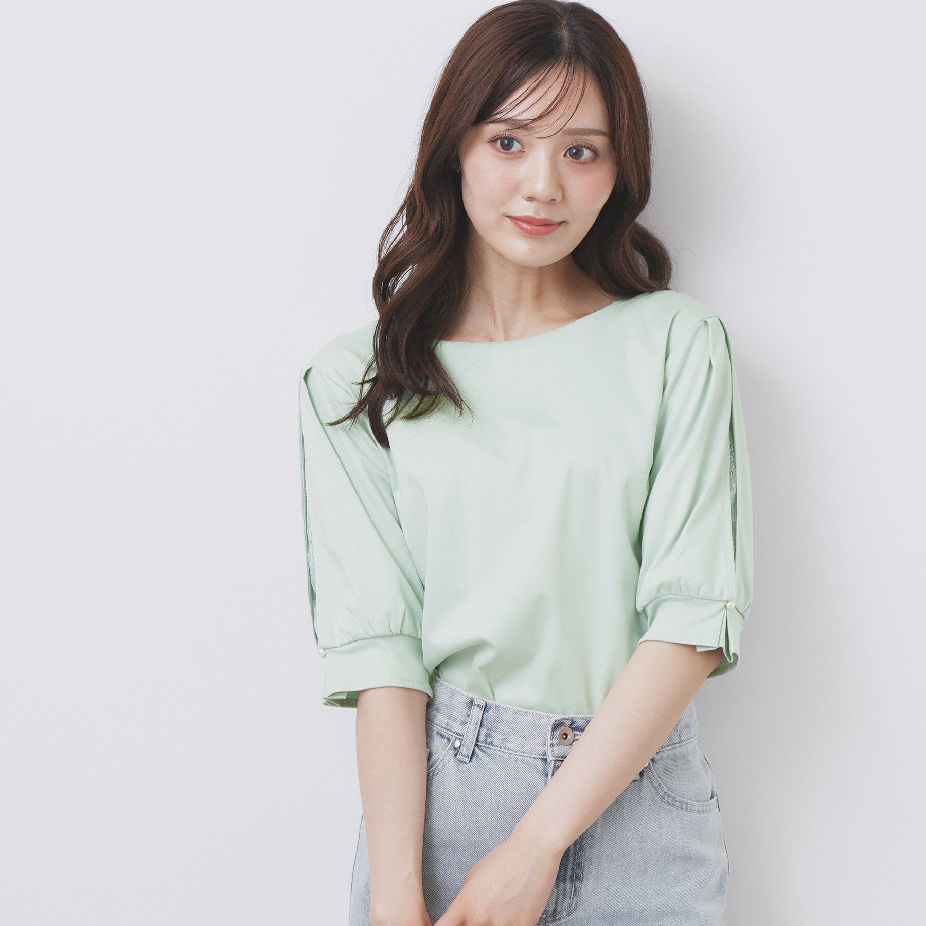 index「レースドッキングスリーブトップス【洗濯機洗い可／UVケア】」|Tシャツ・カットソー|